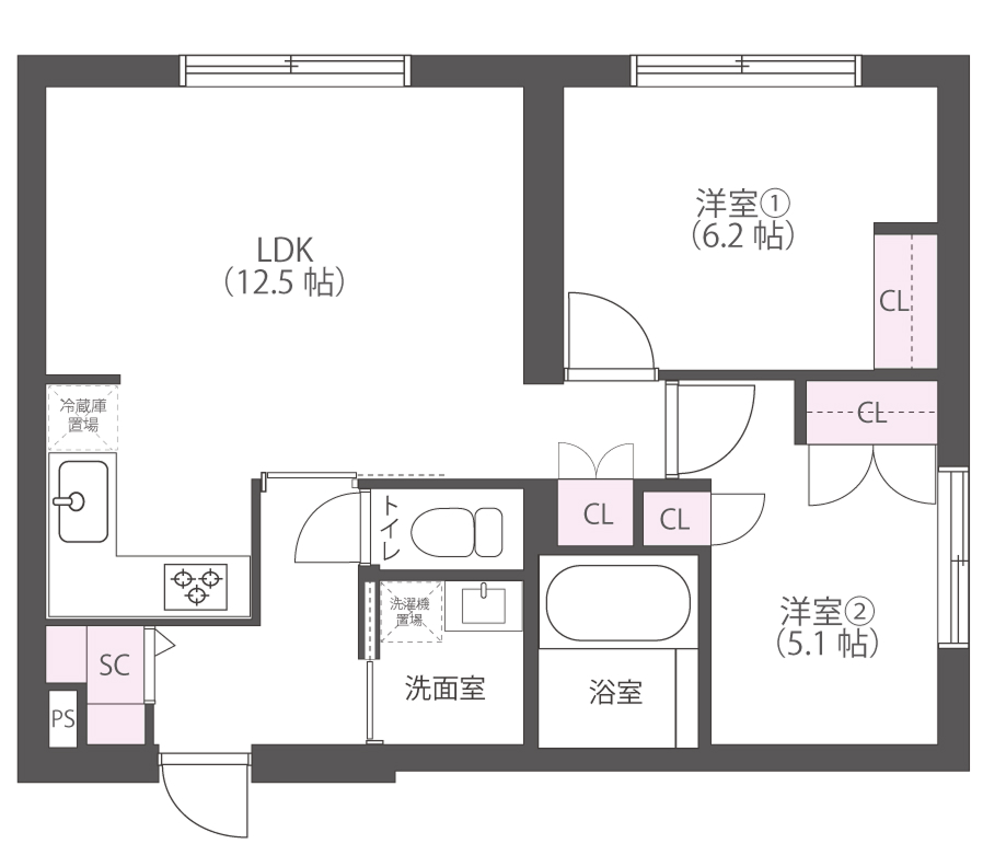 2ldkの間取りの画像