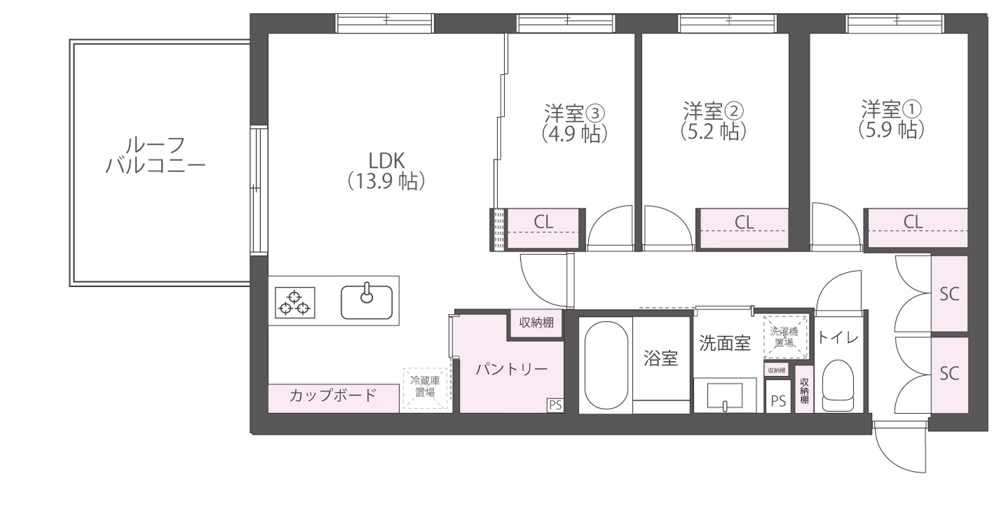 3ldkの間取りの画像